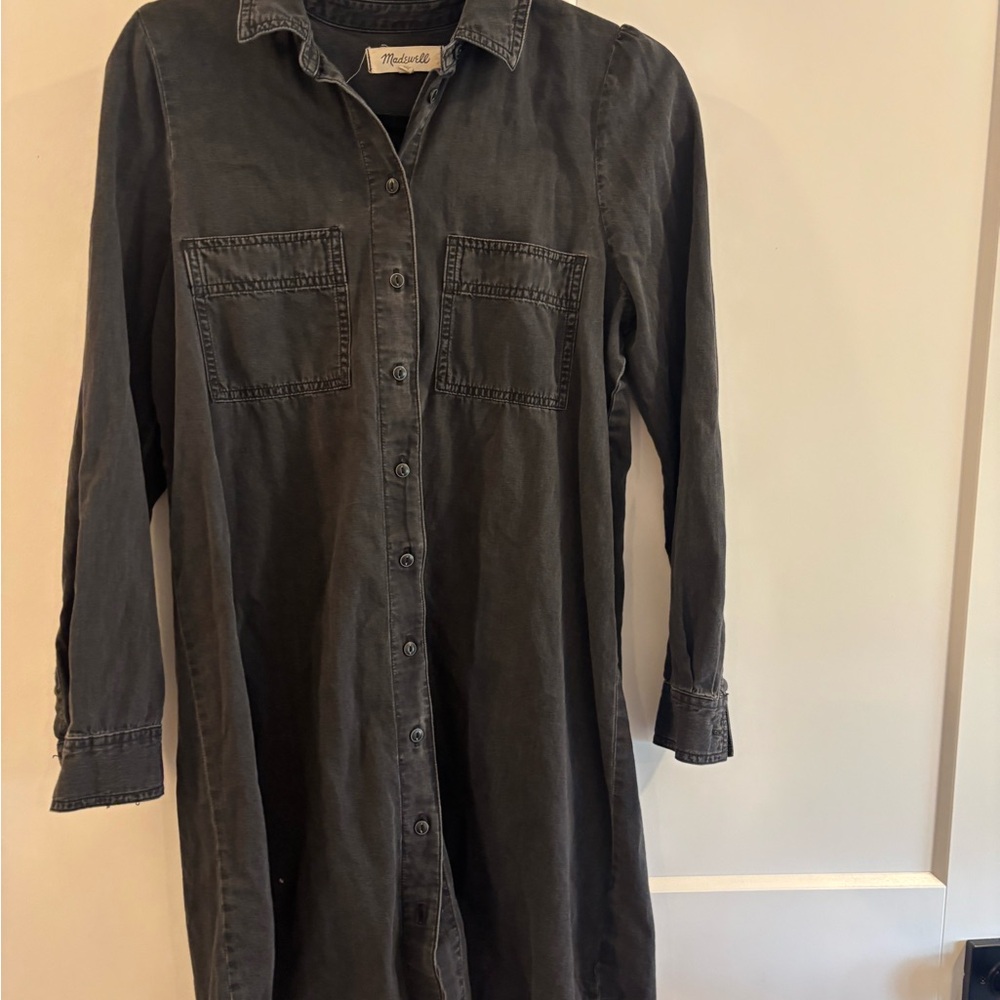 Madewell Washed Black Long Sleeve Button-Front Dress